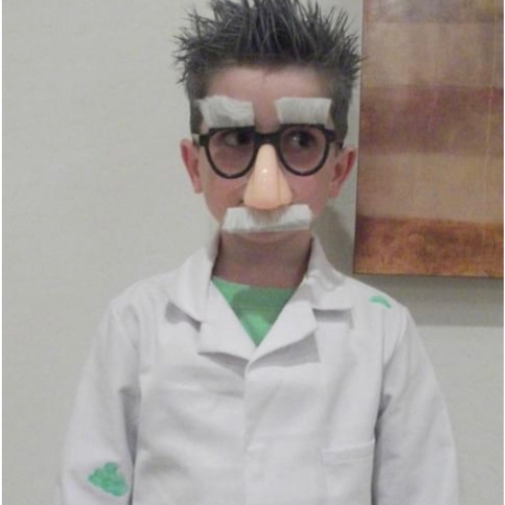Nutty, Professor costume - lab coat and silly glasses. Handmade. Contest winner